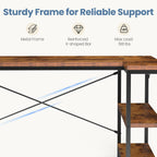 L Shaped Desk 47 Inch Computer Desk Gaming Furniture Corner Desks Home Office PC Table with Reversible Storage Shelves for Writing Working Study Bedroom Dorm, Rustic Brown
