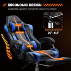 Computer Video Game Desk Chair - Ergonomic Comfy Lumbar Support with Footrest, PU Leather Recliner with Headrest, Fixed Up Armrest, Height Adjustable and 360?? Swivel, for Adults, Blue