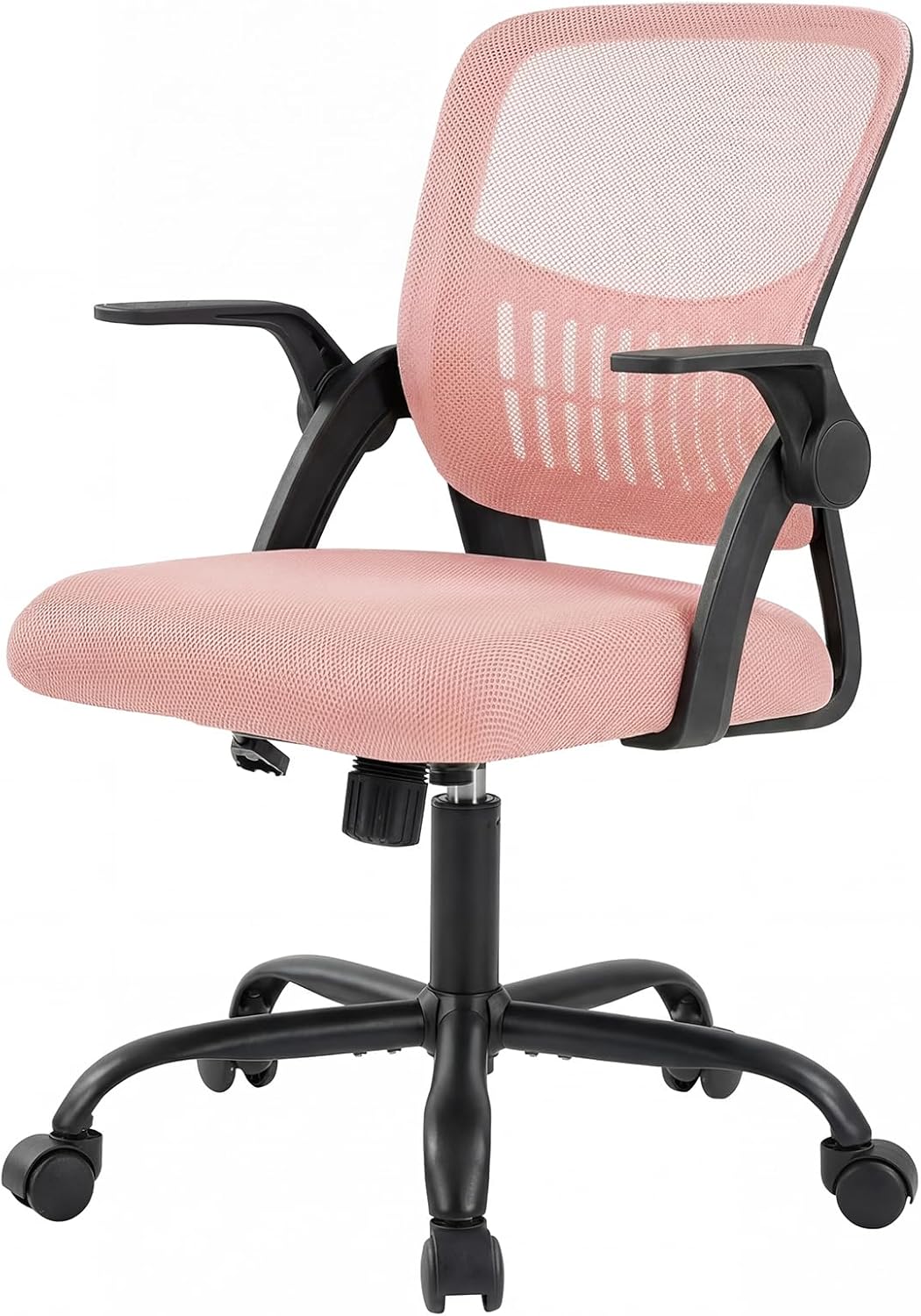 Home Office Managerial Executive Chair, Ergonomic Mesh Adjustable Swivel Mid-Back Chair with, Flip-up Arms, Comfortable Lumbar Support, Comfy Arms for Bedroom,Study,Student, Grey
