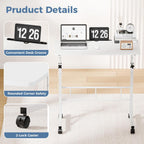 31.5 Adjustable Height Mobile Desk with Locking Wheels & Pin-Lock, Portable Workstation for Walking Pad & Active Home Office, White