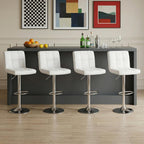 Bar Stools Set of 2, 24 inch Counter Height Bar Stools, Upholstered Modern Kitchen Barstools with Metal Base, PU Leather Saddle Stools for Kitchen Island, Grey