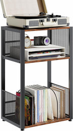 3 Tier Side Table, 2 Pack Record Player Stand with Storage Up to 100 Albums,Turntable Stand for Vinyl, Black Records Shelf for Living Room Bedroom