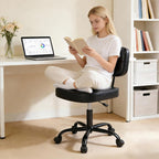 Home Office Desk Chair - Ergonomic Armless PU Leather Computer Rolling Task Chair??with Comfy Lumbar Support and Height Adjustable, Vanity, Bedroom, Black