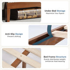 Twin Size Wood Bed Frame with Headboard, Solid Natural Wooden Platform Bed Base, Heavy Duty Slat Support Mattress Foundation, No Box Spring Needed, Low-Profile Design