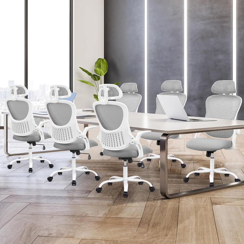 Home Office Managerial Executive Chair, High-Back Mesh with Adjustable Headrest, Flip-up Armrest Comfortable Lumbar Support, Comfy Arms for Bedroom,Study,Student