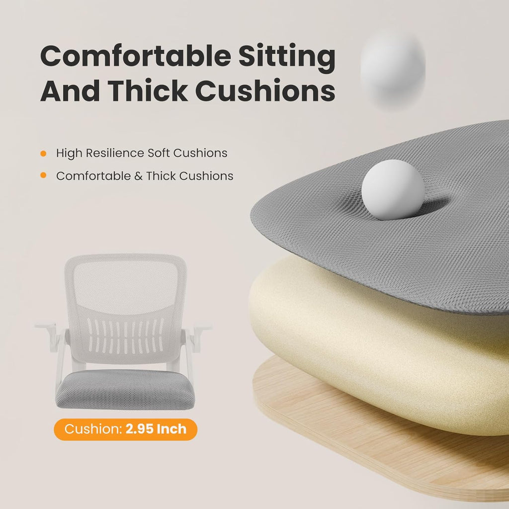 Home Office Managerial Executive Chair, Flip Up Armrest Ergonomic Mesh Adjustable Swivel Mid-Back Computer Desk Chair with Comfortable Lumbar Support, Comfy Arms for Bedroom,Study