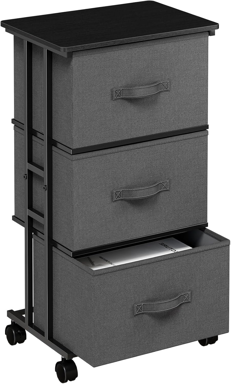 3 Drawer Fabric Dresser with Wheels, Storage Cabinet Organizer with Removable Drawers, Rolling Chest with Steel Frame for Bedroom, Closet, Living Room, Entryway, Grey