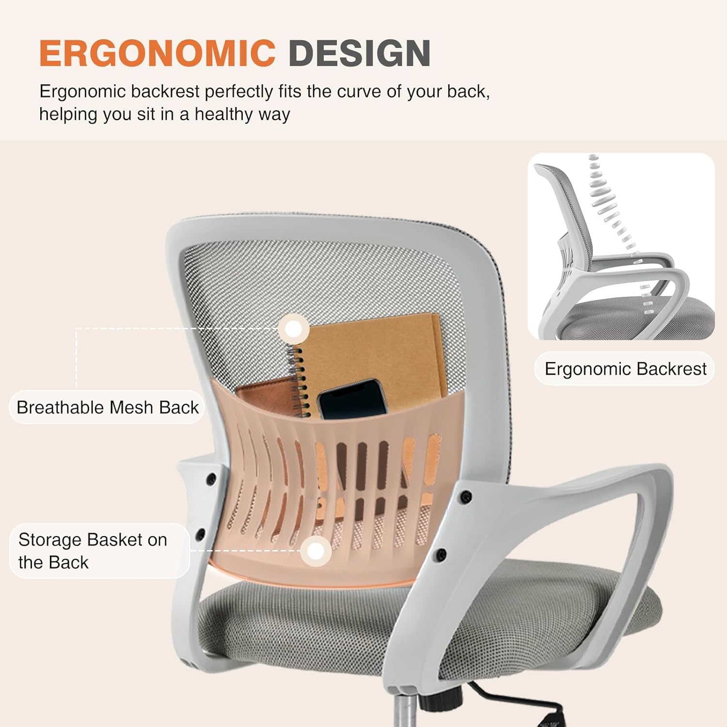 Home Office Managerial Executive Chair, Ergonomic Mesh Adjustable Swivel Mid-Back Computer Desk Chair with Comfortable Lumbar Support, Comfy Arms for Bedroom,Study