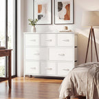 TV Stand, Dresser with 8 Fabric Drawers, Spacious Storage Tower for Closet, TV Stand with Wood Top and Mental Frame, Storage Unit for Living Rooms, Bedroom and Entryway, White