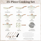 25 Pcs Pots and Pans Set, Nonstick Kitchen Cookware Set, Induction Cooking Sets with Stay-Cool Handles, Milky White
