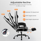 Computer Gaming Chair - Ergonomic Desk Chair with Footrest and Lumbar Support, High Back Height Adjustable Task Chair with Linkage Armrests and Headrest, 360?? Swivel Wheels, Black
