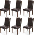 Dining Chairs Set of 6, Moden PU Leather Kitchen Table Chairs with Wooden Legs and Padded Seat for Dining Room/Kitchen/Living Room/Restaurant, Brown