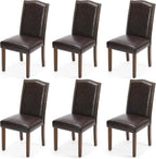 Dining Chairs Set of 6, Moden PU Leather Kitchen Table Chairs with Wooden Legs and Padded Seat for Dining Room/Kitchen/Living Room/Restaurant, Brown