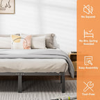 Queen Size Bed Frame - Heavy Duty Metal Platform Bedroom Frames King Size with Storage Space, No Box Spring Needed, 14 Inches High, Sturdy Steel Slat Support, Black