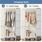 Dresser with Hanging Rack, 4-in-1 White Fabric Dresser for Bedroom, Closet Organizer with Clothes Rack, Shoe Rack & Hooks, Tall Storage Tower for Small Spaces, Apartment, Dorm, Entryway