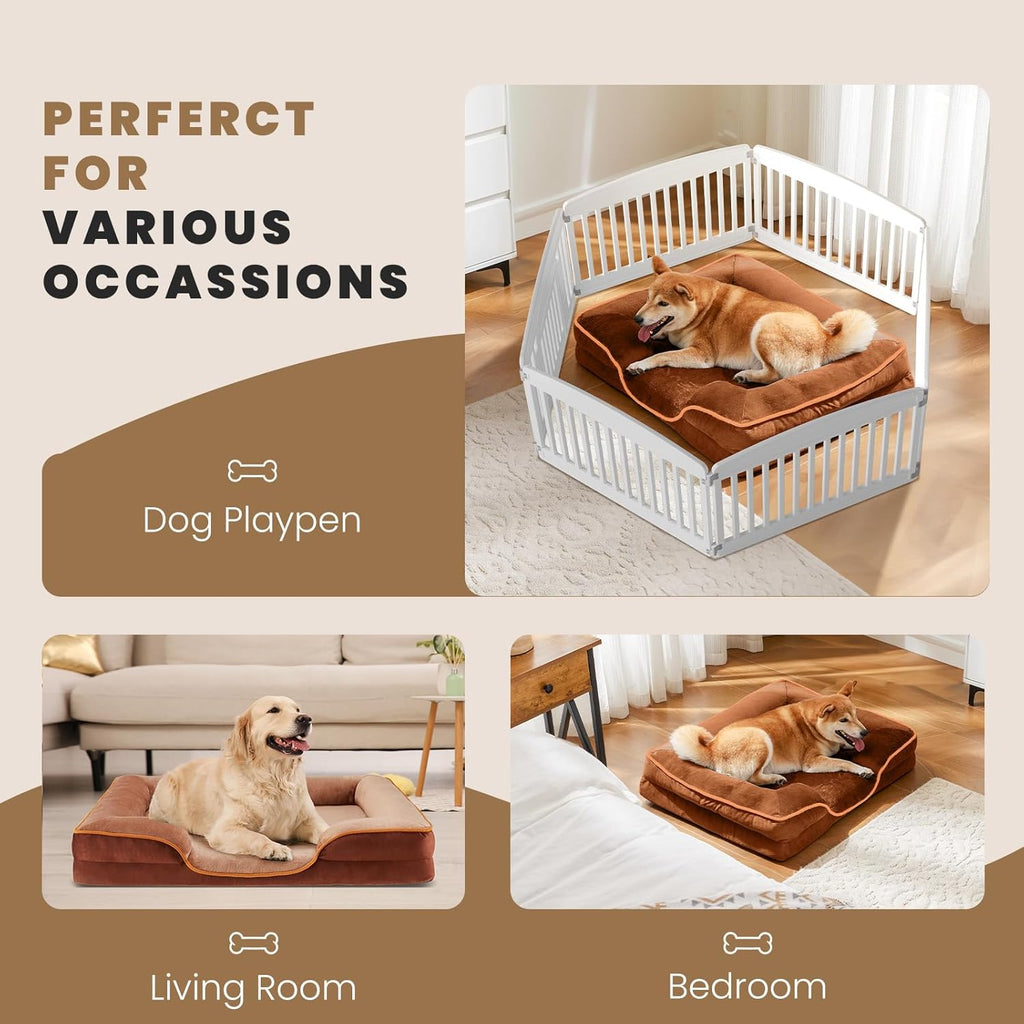 35x25 Inch Orthopedic Dog Beds for Large Sized Dogs, Machine Washable Cover Pet Bed, Anti-Slip Waterproof Memory Foam Couch Bed for Indoor Dogs and Cats, Brown