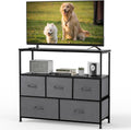 TV Stand, Dresser with 5 Fabric Storage Drawers, Media Console Featuring Open Shelf for TV, Compact Entertainment Unit for Bedroom, Living Space, or Dorm Organization, Grey