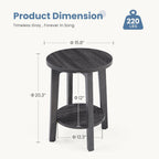 Small Round Side Tables Set of 2 for Living Room, 2-Tier Wood End Tables with Storage Shelf, 220 Lbs, Sturdy Bedside Nightstands with Non-Slip Pads, Easy Assembly, Grey