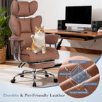 Big and Tall Office Chair 350 LBS, Scratch-Resistant PU Leather Executive Office Desk Chair with Footrest, Ergonomic Reclining Computer Chair with Pocket Spring Support for Home Office, Brown
