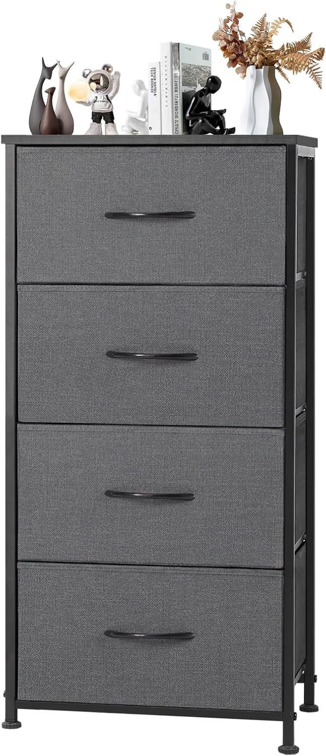 8 Drawer Dresser for Bedroom, Fabric Storage Organizer with Sturdy Metal Frame, Wooden Top Chest of Drawers for Closet Entryway Guest Room,Matte Black