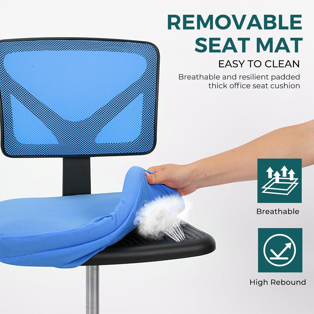 Armless Desk Chairs Set of 2, Ergonomic Adjustable Home Office Swivel Rolling Task Chair No Arms, Comfy Mesh Mid Back Computer Work Vanity Desk Chiars with Wheels for Small Spaces, Blue