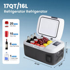 Portable Car Refrigerator, 17QT Single-Zone Electric Cooler for Vehicles, -4?H-68?H Freezer Smart Control via Bluetooth with Car Battery Protection, Child Lock, 12/24V DC & 100-240V AC Powered