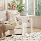Small Standing Desk with Locking Wheels, Mobile Portable Rolling Laptop PC Table, Adjustable Height Computer Workstation for Home Office, 19 Inch, White