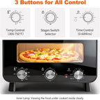 Pizza Oven Indoor, 1600W Electric Pizza Oven Fast Heating, 4 Modes Pizza Maker for 12 Inches, with Pizza Stone & Spatula, Upper-Bottom Independent Heating Temperature Control
