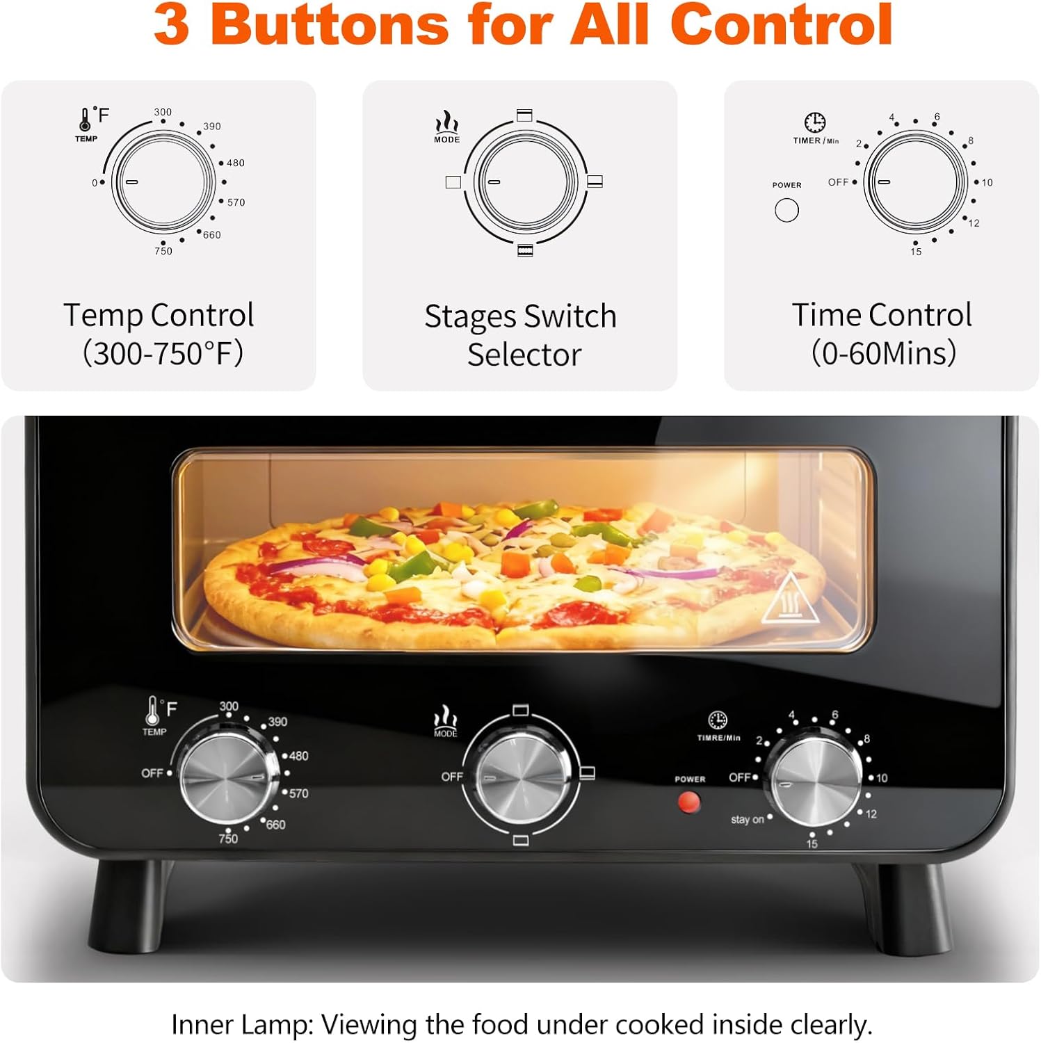 Pizza Oven Indoor, 1600W Electric Pizza Oven Fast Heating, 4 Modes Pizza Maker for 12 Inches, with Pizza Stone & Spatula, Upper-Bottom Independent Heating Temperature Control