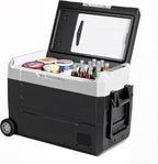 Portable Car Refrigerator, 53QT Dual-Zone Electric Cooler for Vehicles with Wheels & Cutting Board, -4?H-68?H Freezer Smart Control via Bluetooth, Battery Protection, 12/24V DC & 100-240V AC