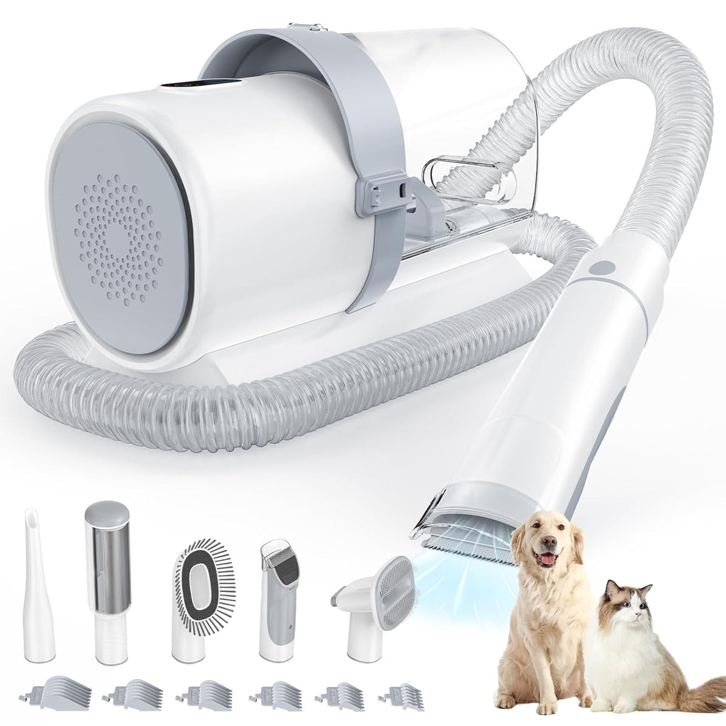 2.5L Pet Grooming Vacuum Kit, 3 Adjustable Suction Modes, 5 Professional Grooming Tools with Cordless Low Noise Dog & Cat Hair Clippers, Classic Gray