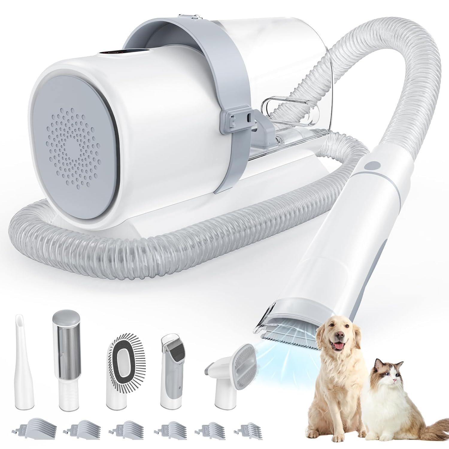 2.5L Pet Grooming Vacuum Kit, 3 Adjustable Suction Modes, 5 Professional Grooming Tools with Cordless Low Noise Dog & Cat Hair Clippers, Classic Gray