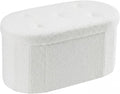 30 Inches Folding Storage Ottoman Bench, Oval Round Ottoman End of Bed Foot Rest Bench Stool with Cushion, Storage Chest for Bedroom, Living Room, Entryway, White