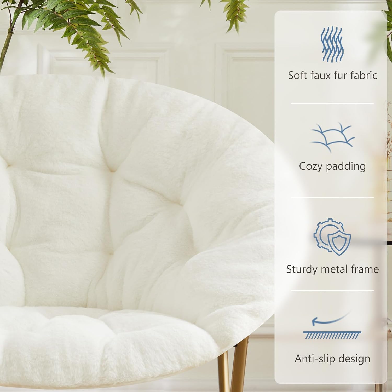 Comfy Saucer Chair, Faux Fur Lounge Seasting XL Circle Chair for Bedroom, Dorm & Gaming, Foldable Fashion Accent Seat for Small Spaces, Folding Moon/Mushroom/Round Oversized Style