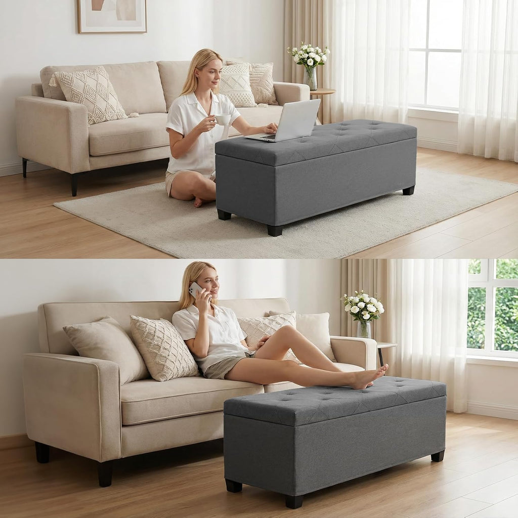 Storage Ottoman, Sturdy Ottoman Bench with Legs, Versatile Bedroom Bench with Storage for Living Room, Entryway, Bedroom, Dark Gray