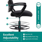 Drafting Chair - Counter Height Adjustable Tall Office Desk Chair with Fixed Armrests and Comfortable Lumbar Support for Standing Desk, Deep Black