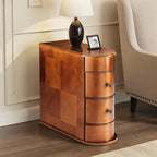 Side End Table with 2 Drawers, Tall Nightstand Vintage Bedside Tables No Assembly Night Stand with Curved Edge Storage Space Wood Sofa Slim Organizer for Living Room, Bedroom, Brown