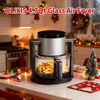 4.7Qt Glass Air Fryer, Non Toxic Air Fryer with 10 Preset Cook Modes, 395??F Rapid Air Crispy Technology, Roast Bake Dehydrate Reheat, Nonstick & Easy-Clean Basket, 1300W
