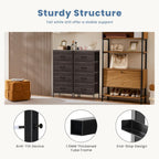 Nightstand with 4 Drawers Bedside Table with Removable Fabric Bins Sturdy Steel Frame Wood Top Organizer Furniture for Bedroom Closet Living Room,Black Wood Grain