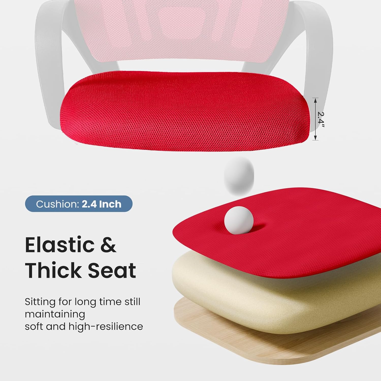 Office Desk Chair - Ergonomic Mid Back with Lumbar Back Support & Rocking Mode, Height Adjustable with Fixed Armrest, for Computer, Gaming, Conference, Meeting Room, 360?? Swivel, Red