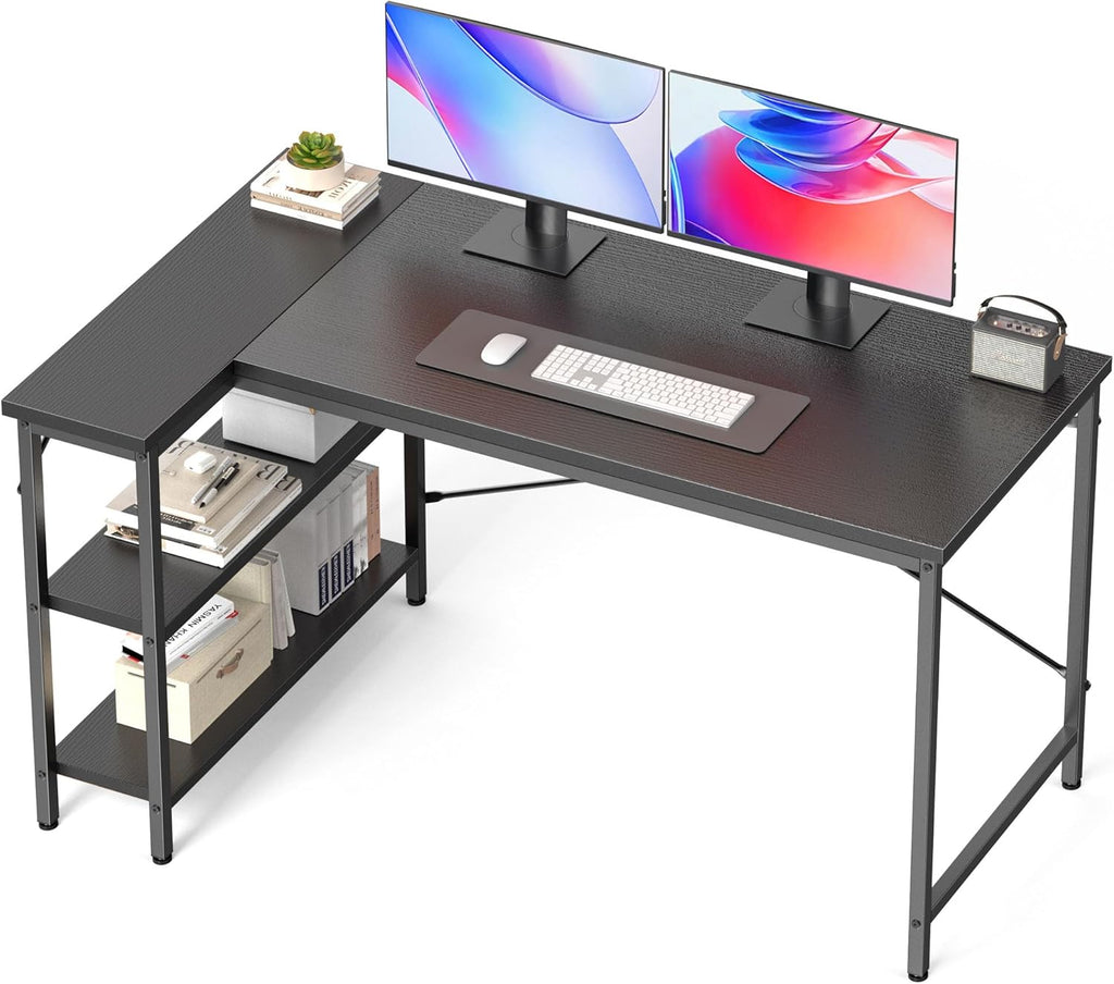 L Shaped Desk 47 Inch Computer Desk Gaming Furniture Corner Desks Home Office PC Table with Reversible Storage Shelves for Writing Working Study Bedroom Dorm, Rustic Brown