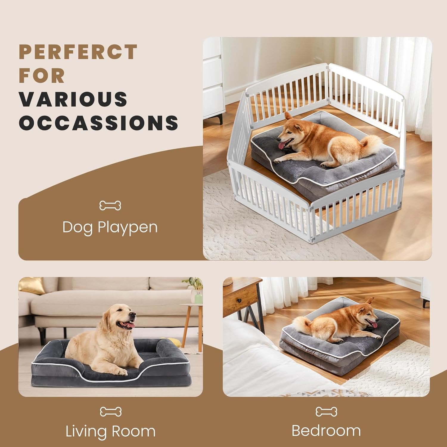42x32 Inch Orthopedic Dog Beds for XL Large Sized Dogs, Machine Washable Cover Pet Bed, Anti-Slip Waterproof Memory Foam Couch Bed for Indoor Dogs and Cats, Grey