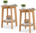 Small Round Side Tables Set of 2 for Living Room, 2-Tier Wood End Tables with Storage Shelf, 220 Lbs, Sturdy Bedside Nightstands with Non-Slip Pads, Easy Assembly, Natural Wood
