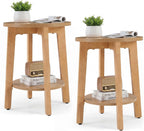 Small Round Side Table for Living Room, 2-Tier Wood End Table with Storage Shelf, 220 Lbs, Sturdy Bedside Nightstand with Non-Slip Pads, Easy Assembly, Grey