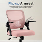Home Office Desk Chair - Ergonomic Computer Mesh Chair with Lumbar Support & Rocking Mode, Height Adjustable with Flip-up Armrest, for Conference, Meeting Room, 360?? Swivel, Adults, Pink