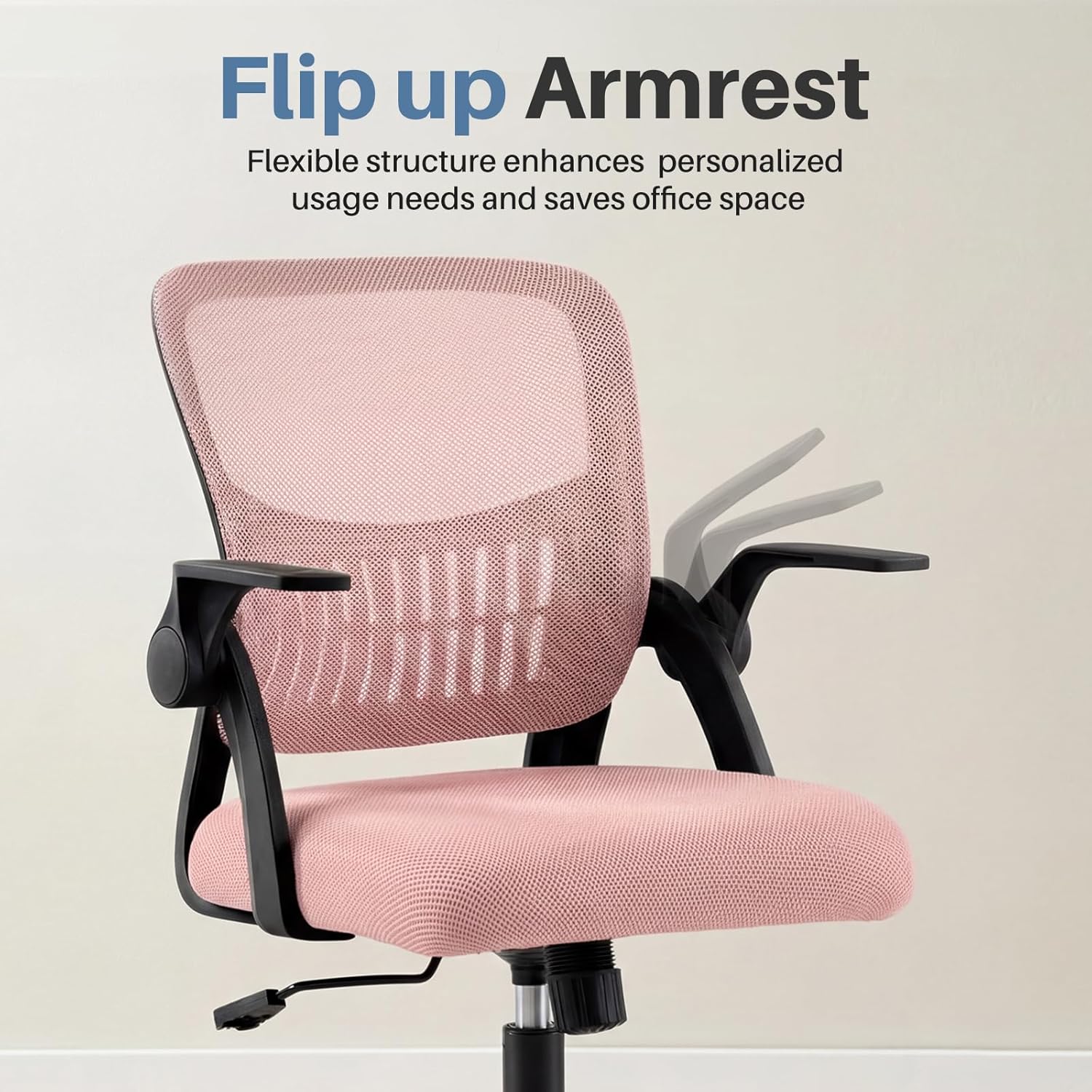 Home Office Desk Chair - Ergonomic Computer Mesh Chair with Lumbar Support & Rocking Mode, Height Adjustable with Flip-up Armrest, for Conference, Meeting Room, 360?? Swivel, Adults, Pink