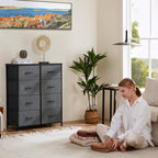 8 Drawer Storage Dresser with Wood Top - Wide Fabric Chest Organizer for Bedroom, Closet, Living Room,Tower Cabinet, TV Stand, Hallway Entryway Furniture,Grey