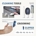 Pet Grooming Vacuum Kit 2.5L, 3 Adjustable Suction Modes Pet Clipper, 5 Professional Grooming Tools with Cordless Low Noise Dog & Cat Hair Clippers, Blue & White