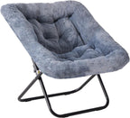 Comfy Saucer Chair, Faux Fur Lounge Seasting XL Circle Chair for Bedroom, Dorm & Gaming, Foldable Fashion Accent Seat for Small Spaces, Folding Moon/Mushroom/Round Oversized Style