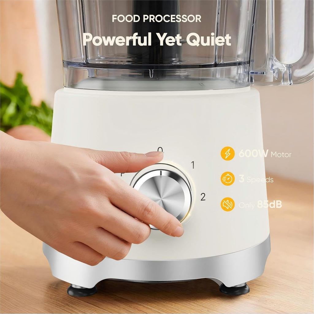Food Processor 10.5 Cup, Vegetable Choppers with Slicing Shredding Chopping Kneading, Dishwasher Safe, Food Grinder, Stainless Steel Blades, for Smoothie Fruit Dough, 2.6QT, White